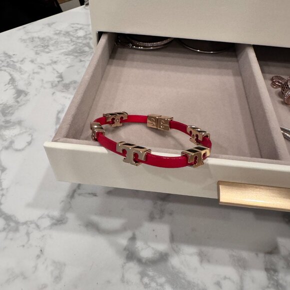Tory Burch Leather Bracelet, Red/Gold - Picture 4 of 4